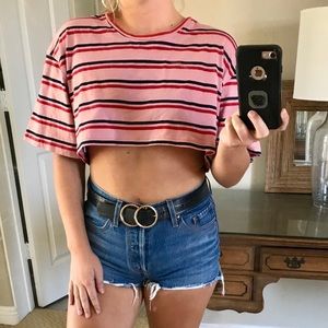 Super Cropped Tee in 70’s Stripe Pink Horizontal